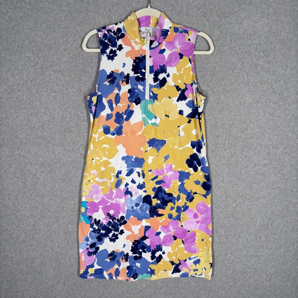 MB Golf Dress PS Pink Yellow Blue Floral 1/4 Zip Sleeveless Pockets Tennis Knit